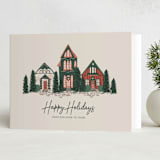 "Happy Holidays Village" - Holiday Cards in Merlot by Katrina Edwards - Folded Card