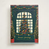 "Christmas Window" - Holiday Cards in Dark Turquoise by Becky Nimoy - Front