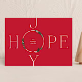 "Hope & Joy" - Holiday Cards in Holly Berry by Corinne Malesic - Front