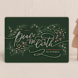 "Peace On Earth" - Holiday Cards in Evergreen by Erin German - Front