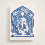 "Linocut Nativity" - Holiday Cards in Sky by Teju Reval - Front