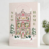 "New Home Holiday House" - Holiday Cards in Flamingo by Jackie Crawford - Folded Card