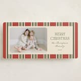 "Antique Stripes" - Tall Holiday Cards in Berry by Robert and Stella - Front