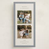 "Gingham Border" - Tall Holiday Cards in Blue Spruce by Kelly Watkins - Front