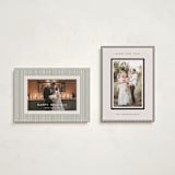 "Striped Border" - Holiday Cards in Linen by Kelly Schmidt - Photo Orientation Options