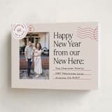 "New Here" - Holiday Cards in Cranberry by Shari Margolin - Folded Card