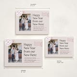 "New Here" - Holiday Cards in Cranberry by Shari Margolin - Formats Available