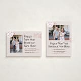 "New Here" - Holiday Cards in Cranberry by Shari Margolin - Photo Orientation Options