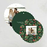 "Dove Wreath" - Holiday Ornament Cards in Evergreen by Everett Paper Goods - Back of Card Options