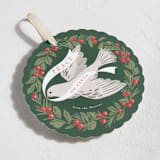 "Dove Wreath" - Holiday Ornament Cards in Evergreen by Everett Paper Goods - Detail