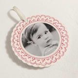 "Scalloped Holly" - Holiday Ornament Cards in Cranberry by Teju Reval - Detail