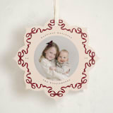 "Bow Ornament" - Holiday Ornament Cards in Cranberry by Jenna Holcomb - Front
