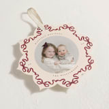 "Bow Ornament" - Holiday Ornament Cards in Cranberry by Jenna Holcomb - Detail