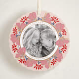 "Joyful Wreath" - Holiday Ornament Cards in Blueberry Peach by Katrina Marquet - Front