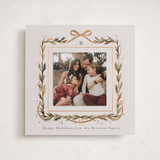"Garland Border" - Foil-Pressed Holiday Photo Mount Cards in Champagne by Alethea and Ruth - Front