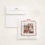 "Garland Border" - Foil-Pressed Holiday Photo Mount Cards in Mint by Alethea and Ruth - Card with Envelope