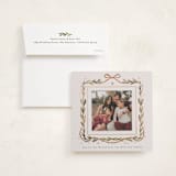 "Garland Border" - Foil-Pressed Holiday Photo Mount Cards in Champagne by Alethea and Ruth - Card with Envelope