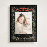 "Festive Ribbon & Fir" - Foil-Pressed Holiday Photo Mount Cards in Midnight by Hannah Williams - Front