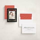 "Festive Ribbon & Fir" - Foil-Pressed Holiday Photo Mount Cards in Midnight by Hannah Williams - Assembled