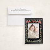 "Festive Ribbon & Fir" - Foil-Pressed Holiday Photo Mount Cards in Midnight by Hannah Williams - Card with Envelope