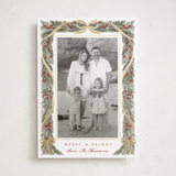 "Garland Frame" - Foil-Pressed Holiday Photo Mount Cards in Holly Berry by Leah Bisch - Front