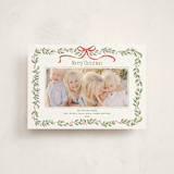"Holly Garland and Bow" - Holiday Cards in Candy Cane by Paula Pecevich - Front