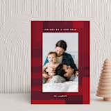 "Retro Plaid" - Holiday Cards in Wine by Simona Camp - Front