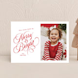 "Brightest Merry" - Holiday Cards in Santa Suit by Ellis - Front