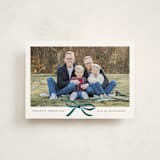 "Crimson Bow" - Holiday Cards in Blue Velvet by Olivia Kanaley Inman - Front