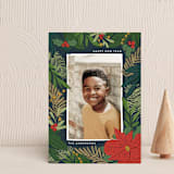 "Poinsettia and Pen" - Holiday Cards in Pine Needle by Annie Montgomery - Front