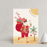 "Beach Santa" - Holiday Cards in Hibiscus by Sarah Knight - Front