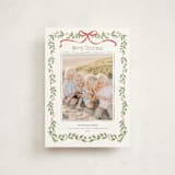 "Holly Garland and Bow" - Holiday Cards in Candy Cane by Paula Pecevich - Front