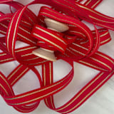 "Red and Gold Stripe Holiday Ribbon 5/8" x 15 feet" - Holiday Ribbons and Bows in red by Honey Silks Co