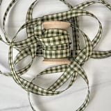 "Olive and Cream Gingham Holiday Ribbon 1/2" x 15 feet" - Holiday Ribbons and Bows in green by Honey Silks Co