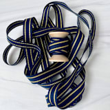 "Navy and Gold Stripe Holiday Ribbon 5/8" x 15 feet" - Holiday Ribbons and Bows in gold by Honey Silks Co