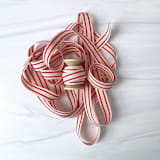 "Cream and Red Ticking Holiday Ribbon - 5/8" x 15 feet" - Holiday Ribbons and Bows in red by Honey Silks Co