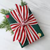"2" Cotton Hand Frayed Striped Holiday Ribbon" - Holiday Ribbons and Bows in red by Honey Silks Co