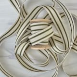 "Cream and Green Ticking Holiday Ribbon 5/8" x 15 feet" - Holiday Ribbons and Bows in green by Honey Silks Co