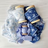 "Cottage Christmas Ribbon Set in Blue" - Holiday Ribbons and Bows in blue by Honey Silks Co