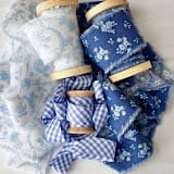 "Cottage Christmas Ribbon Set in Blue" - Holiday Ribbons and Bows in blue by Honey Silks Co