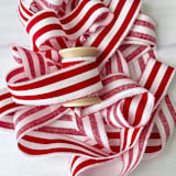 "1.5" Hand Frayed Cotton Stripe Ribbon" - Holiday Ribbons and Bows in red by Honey Silks Co