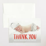 "Hey Baby!" - Baby Shower Thank You Cards in Coral by Kim Chow - Front