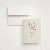 "Floral Crested" - Baby Shower Thank You Cards in Icing by Everett Paper Goods - Card with Envelope