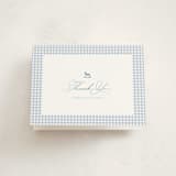 "Gingham Rockinghorse" - Baby Shower Thank You Cards in Baby Blue by Olivia Raufman - Front
