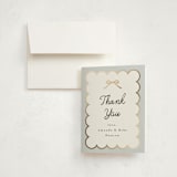 "Scallop & Little Bow" - Foil-Pressed Baby Shower Thank You Cards in Sky by Maria Alou - Card with Envelope