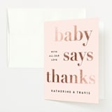 "Laud" - Baby Shower Thank You Cards in Pink Lemonade by Jennifer Lew - Front
