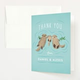 "Little Otters" - Baby Shower Thank You Cards in Aqua by Jennifer Wick - Front
