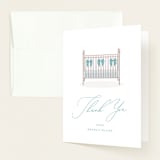 "Crib Bows" - Baby Shower Thank You Cards in Powder Blue by Carolyn MacLaren - Front