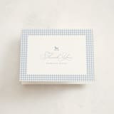 "Gingham Rockinghorse" - Baby Shower Thank You Cards in Baby Blue by Olivia Raufman - Front