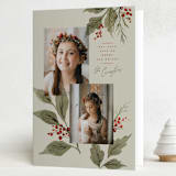 "Holly + Laurel" - Holiday Cards in Eucalyptus by Wildfield Paper Co - Folded Card